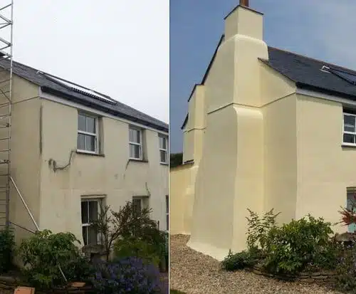 Farmhouse exterior renovation before and after using Owatrol's Emulsa Bond