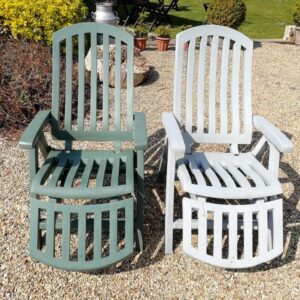 Before and after application of Polytrol on plastic garden chairs image credit to Boyd Mawer