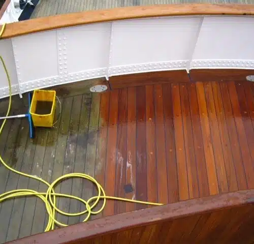 Prepdeck wood stripper used on a boat deck