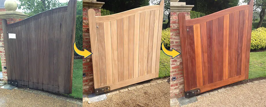 iroko gates before during and after Owatrol