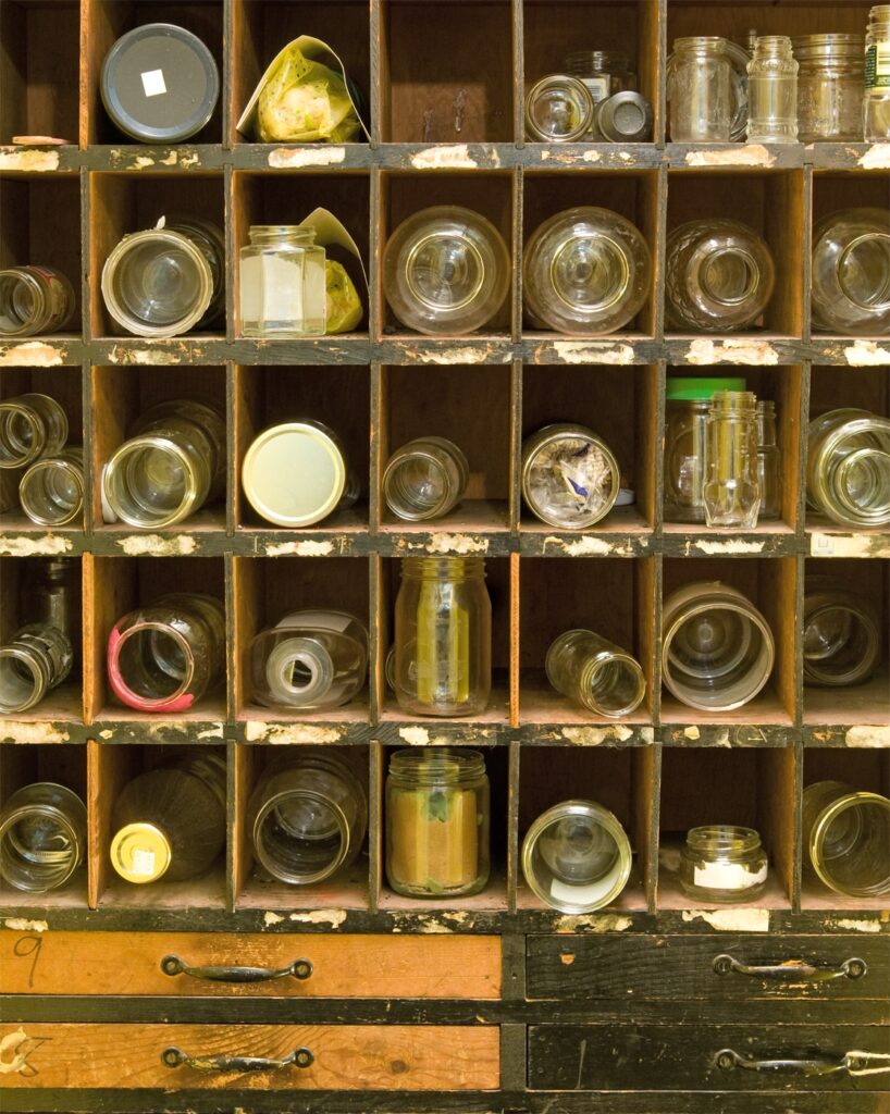 garden shed organisation - Jars containing screws etc to help organise Jars containing screws etc to help organise