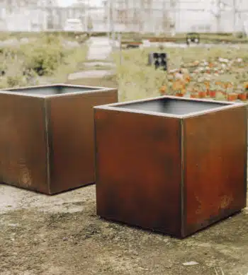 Oxid Vernis on metal planters by HTDS welding and fabrications - image credit to Lily Grace Barton