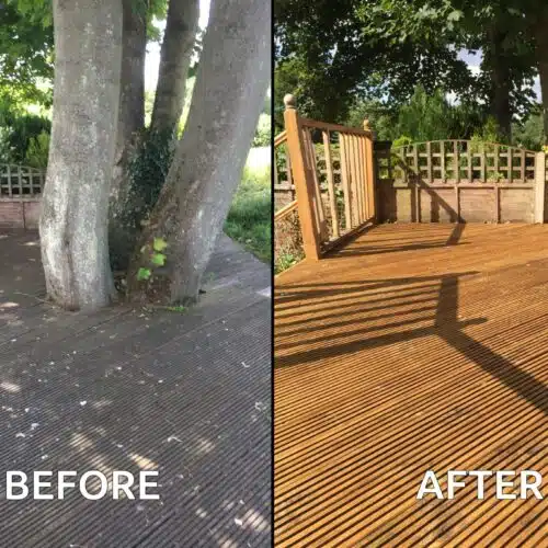 Before and after using Aquadecks on a deck