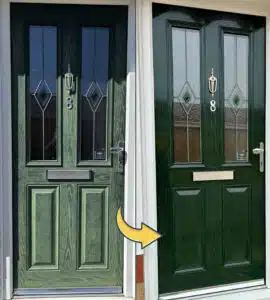 before and after polytrol on green doors