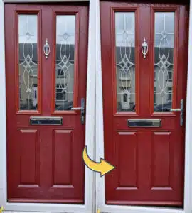 before and after polytrol on red doors