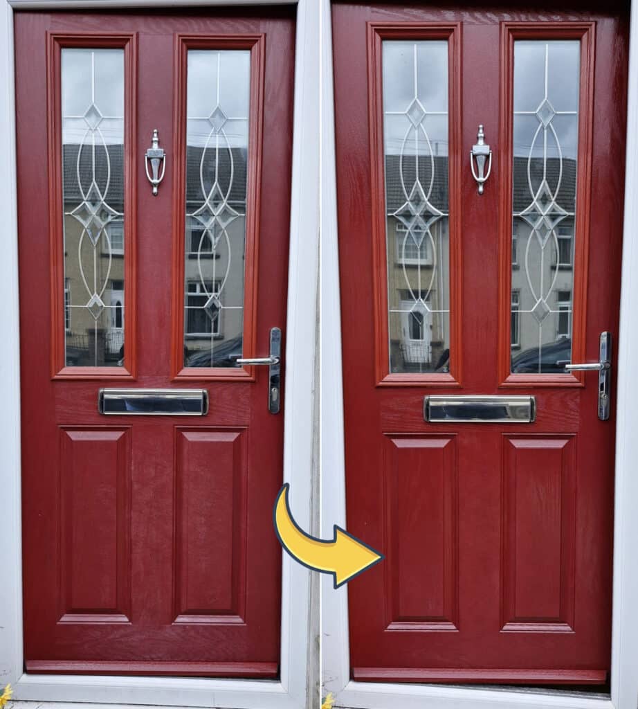 before and after polytrol on red doors