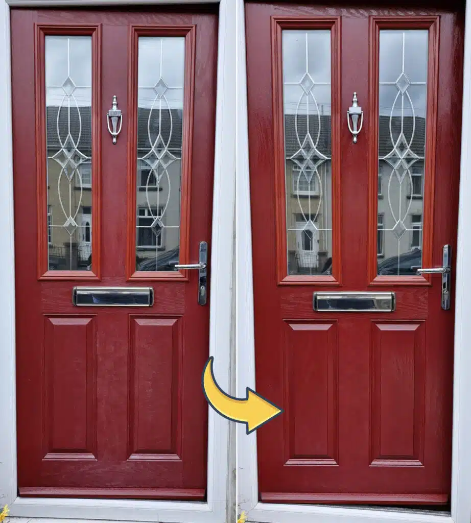 before and after polytrol on red doors