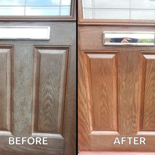 Before and after composite door treated with Polytrol
