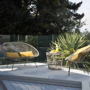 Decking Paint in Light Grey on Channel 4's 'Ugly House to Lovely House'. Image credit to Amazing Productions & Channel 4