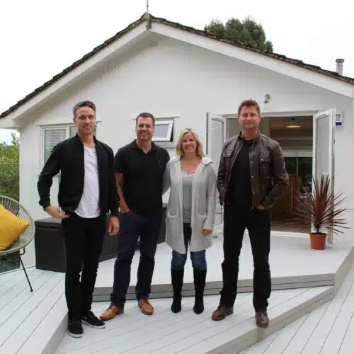 Decking Paint in Light Grey on Channel 4's 'Ugly House to Lovely House'. Image credit to Amazing Productions & Channel 4