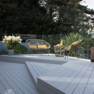 Decking Paint in Light Grey on Channel 4's 'Ugly House to Lovely House'. Image credit to Amazing Productions & Channel 4