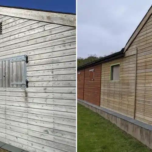 Before and after Net-Trol on horse stables - image credit to David Plowchalk