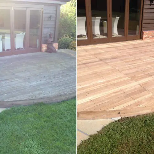 Balau decking before and after Net-Trol by R&A Pressure Washing Services Ltd.