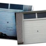 Before and after application of Owatrol Deco on metal garage door