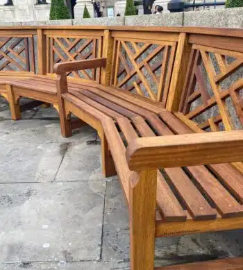 Textrol HES in Rustic Oak by Branson Leisure on benches in London.