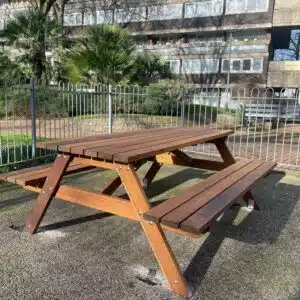 Textrol HES used on iroko picnic tables in Westminster by Branson Leisure.