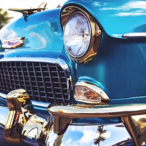 Close up classic blue car