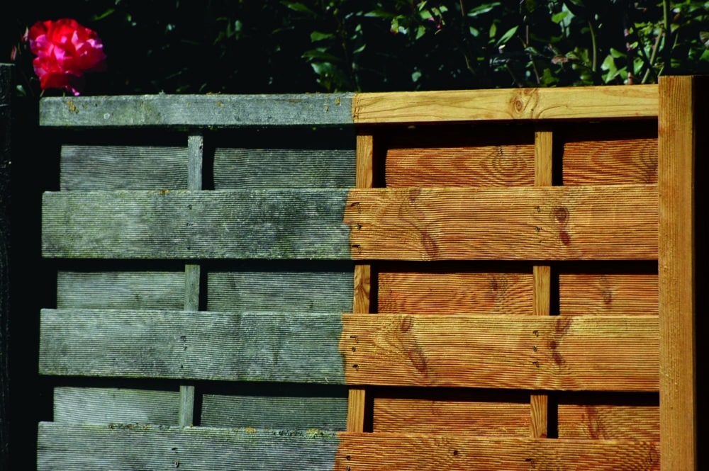 Before and after net-trol on a fence