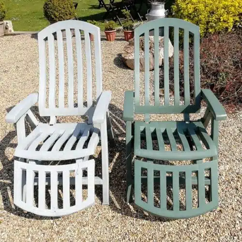 Before and after using Polytrol on garden chairs