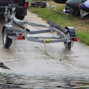 Boat trailer coming out of the water