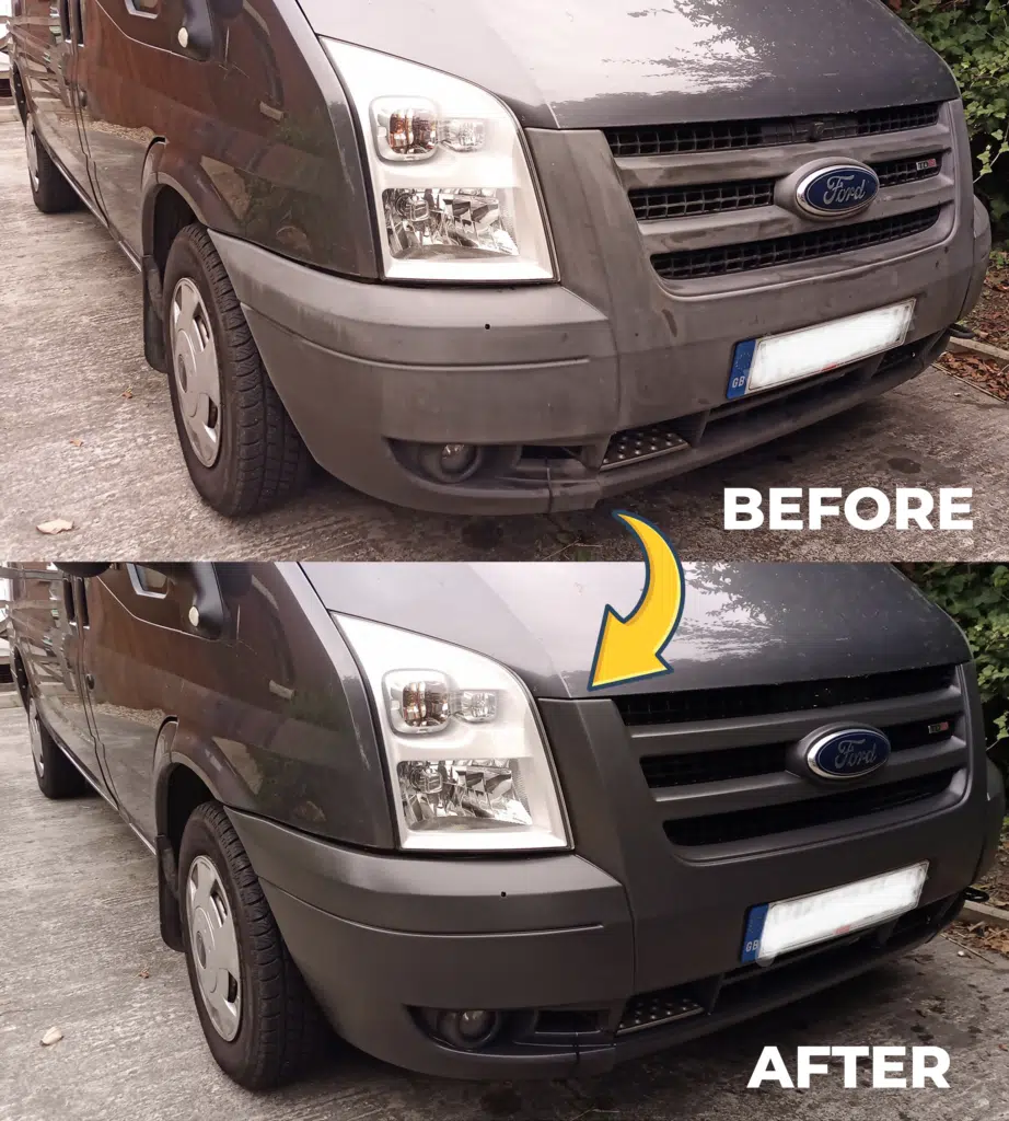 before and after polytrol on van bumpers