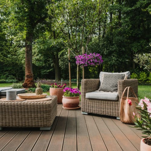 Garden deck with garden furniture