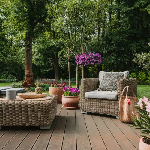 Garden deck with garden furniture