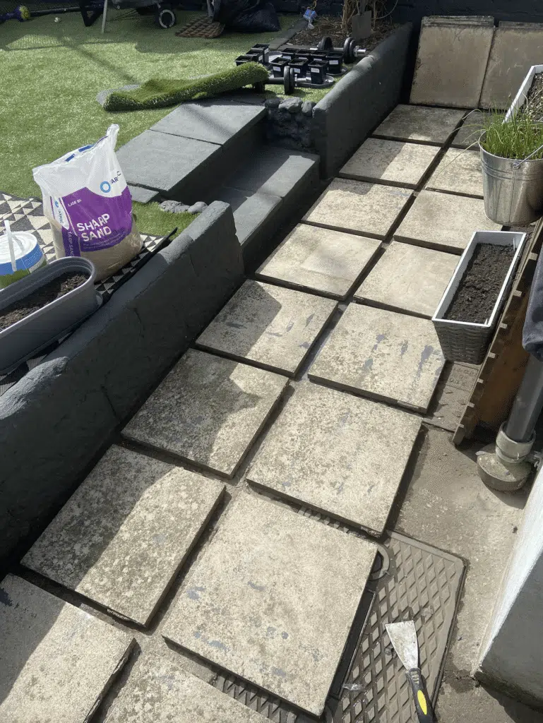 Patio tiles before painting by That's So Gemma