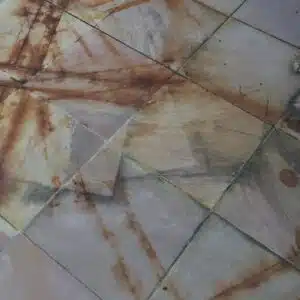 rust on tiles before - close up