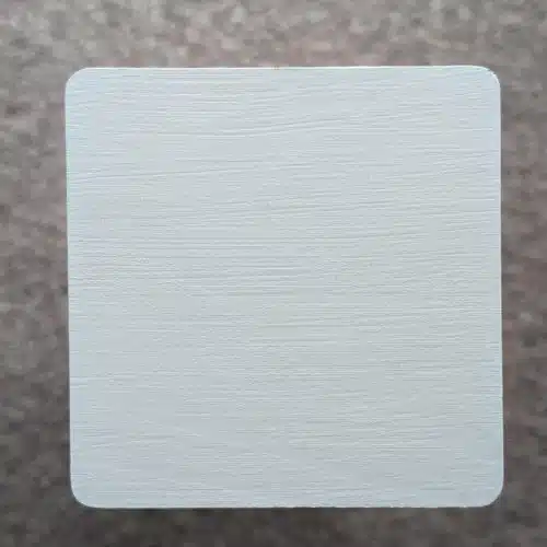 Aged Grey Decking Paint swatch - applied to new pine wood in natural lighting.