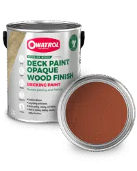 Brick Red Decking Paint Swatch with tin