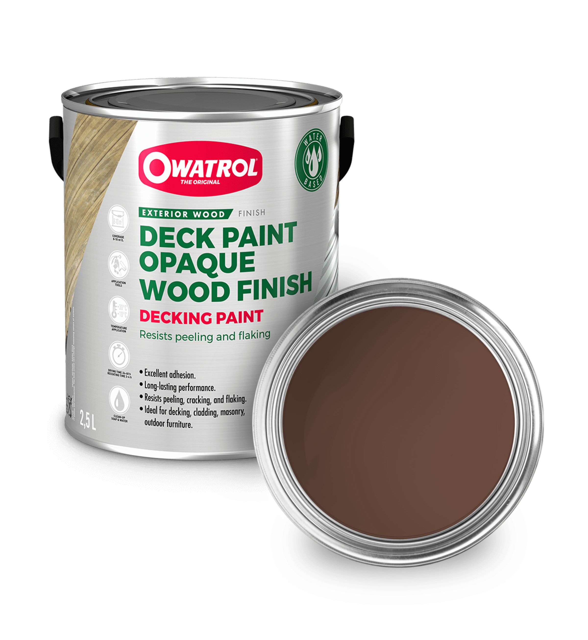 Dark Brown Decking Paint Swatch with tin