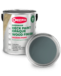 Forest Dew Decking Paint swatch with tin