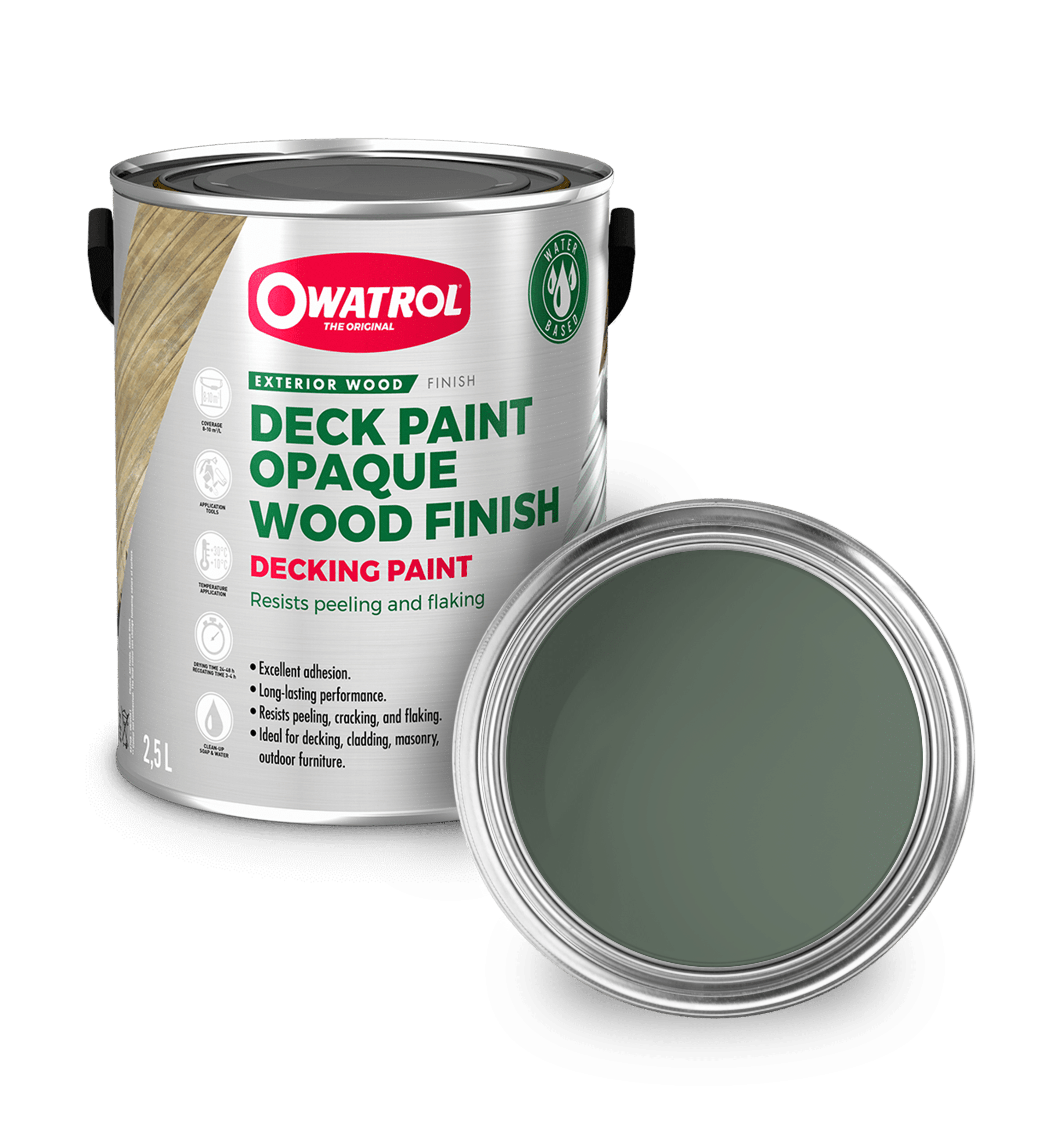 Green Decking Paint swatch with tin