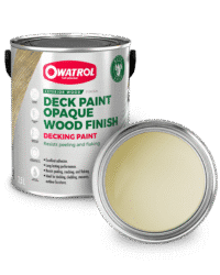 Ivory Decking Paint swatch with tin