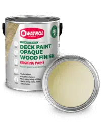 Ivory Decking Paint swatch with tin