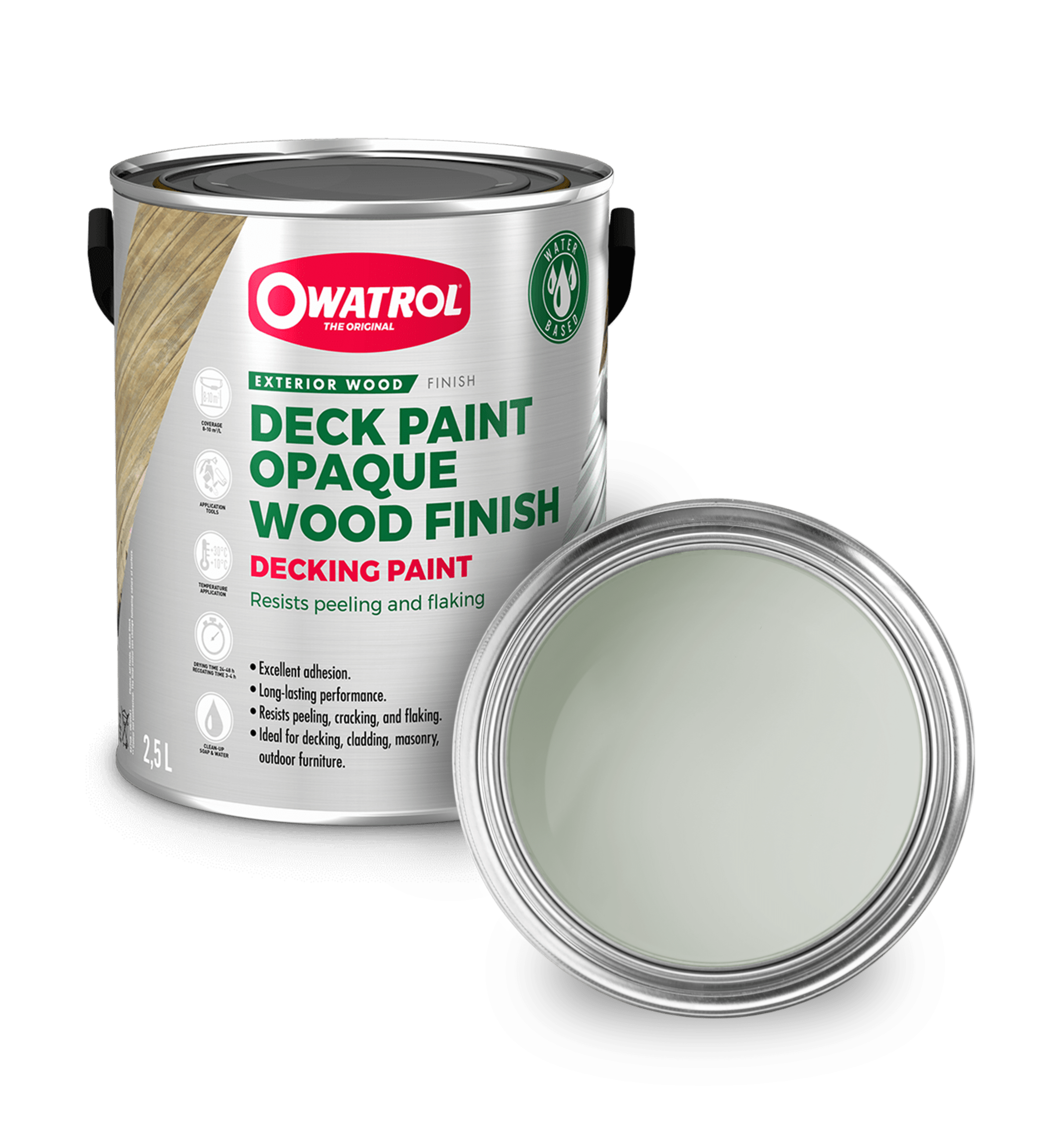 Light Grey Decking Paint swatch with tin