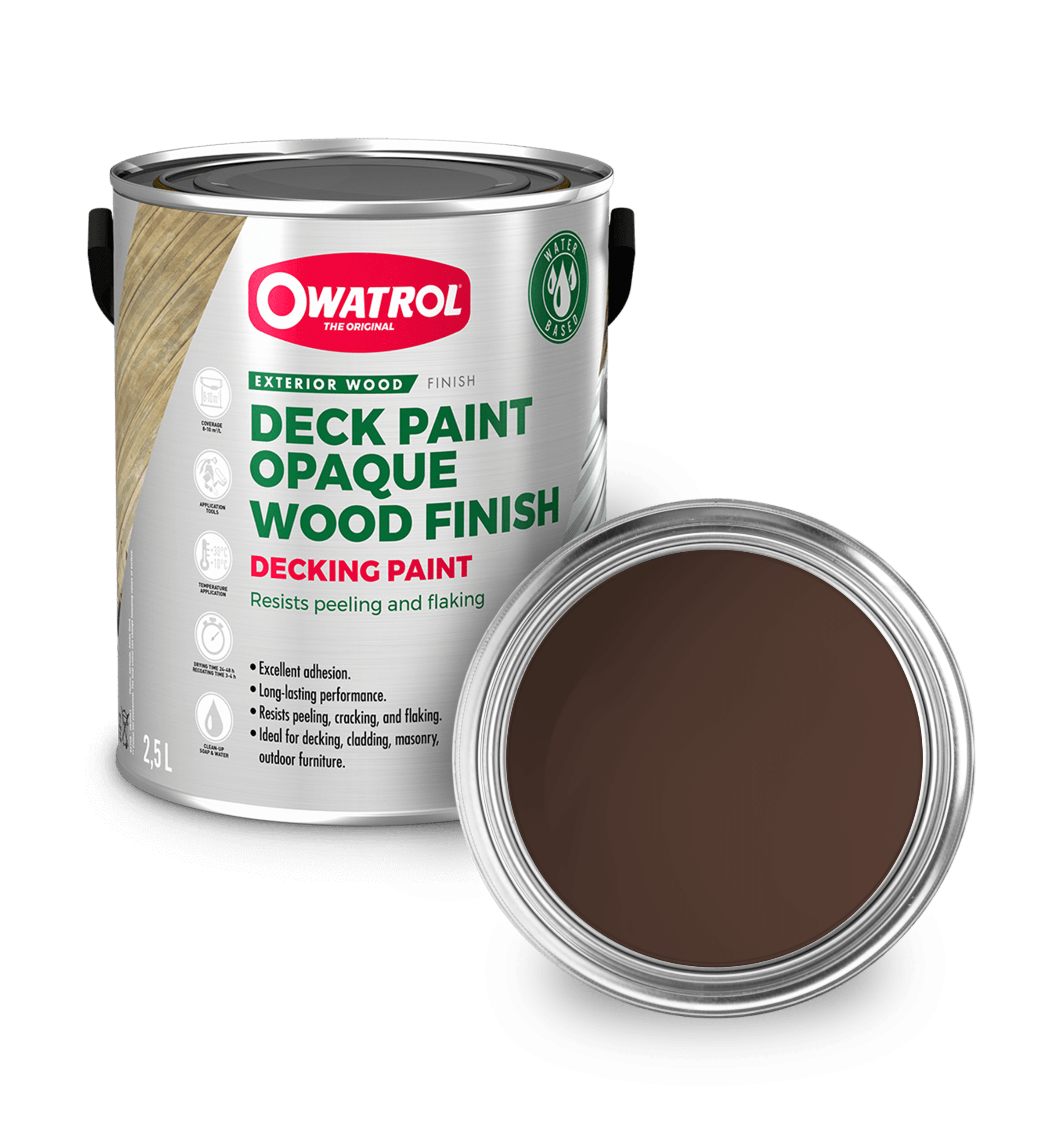 Mahogany Decking Paint swatch with tin