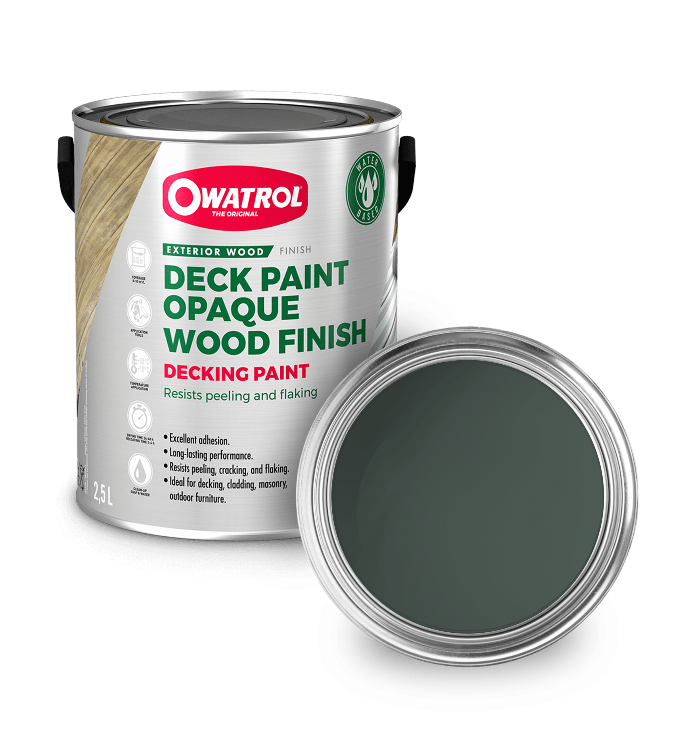Mallard Green Decking Paint swatch with tin