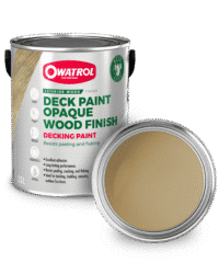 Olive Decking Paint swatch with tin