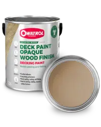 Prairie Dust Decking Paint swatch with tin