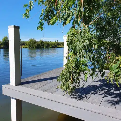 Aged Grey Decking Paint applied to pontoon deck posts