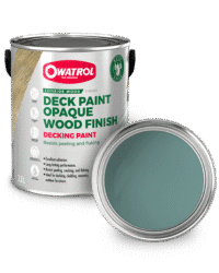 Sea Blue Decking Paint swatch with tin