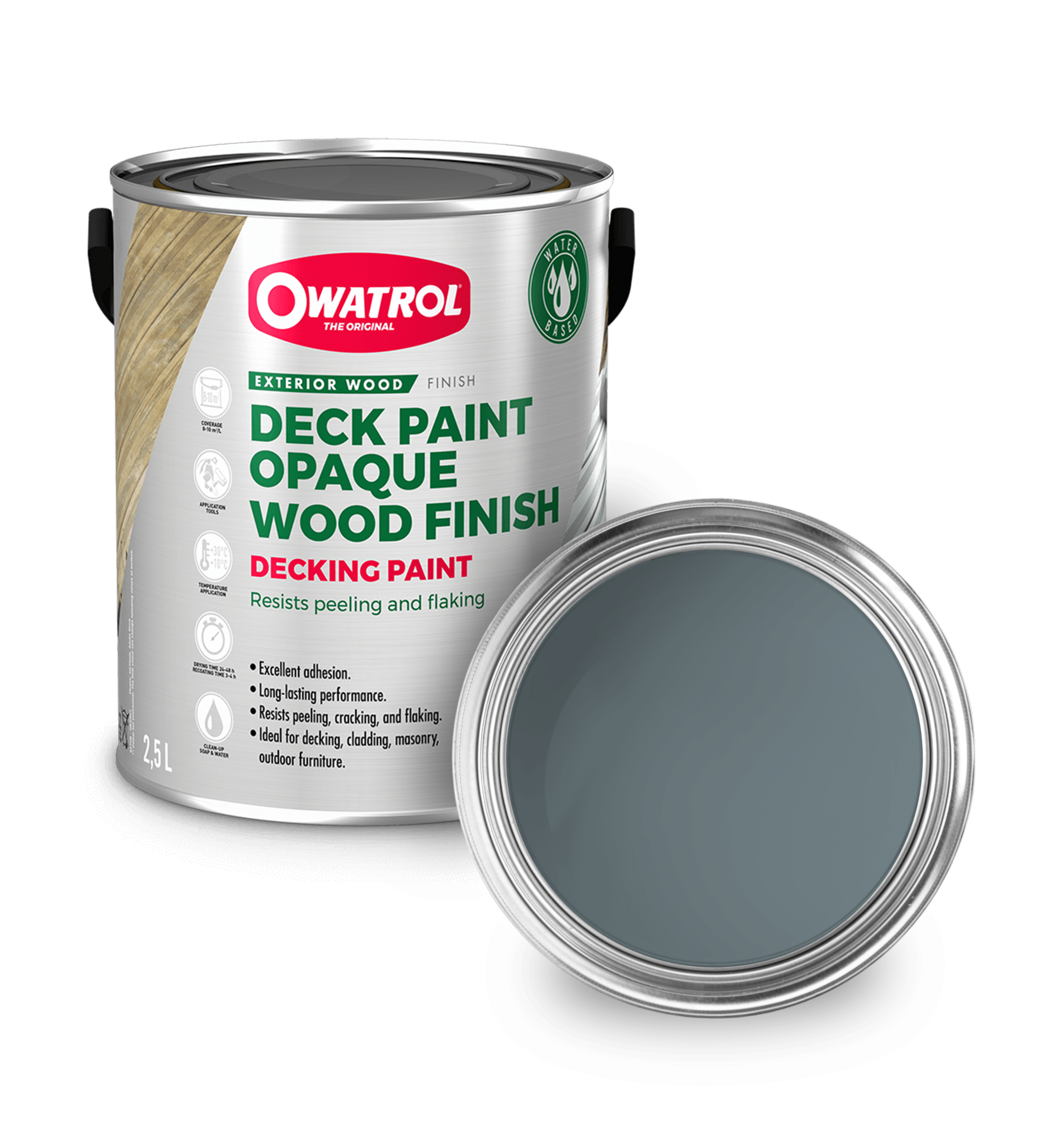 Shale Decking Paint swatch with tin