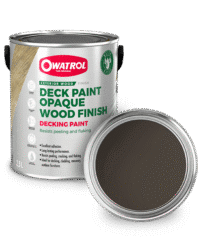 Traditional Oxford Brown Decking Paint swatch with tin