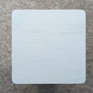 Winter Sky Decking Paint swatch - applied to new pine wood in natural lighting.
