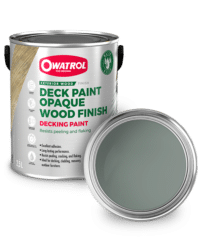 Wave Green Decking Paint swatch with tin