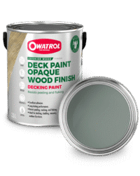 Wave Green Decking Paint swatch with tin