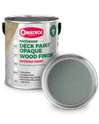 Wave Green Decking Paint swatch with tin