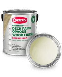 White Decking Paint swatch with tin